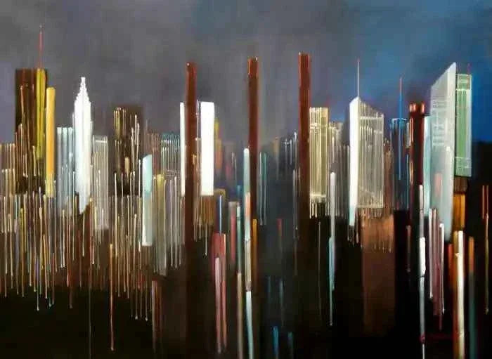 art-tableau-abstrait-moderne-Lumières de la ville de New York-80x110cm-peint à la main - Kikooyou Art Gallery
