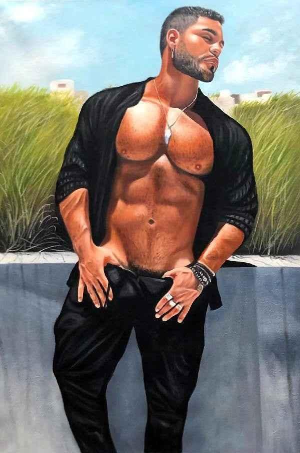 Art érotique peinture homme torse nu originale huile sur toile signée - Kikooyou Art Gallery