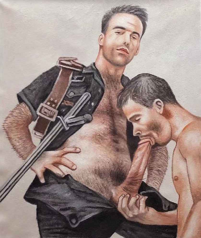 portrait art LGBT scène érotique hommes nu huile sur toile signée
