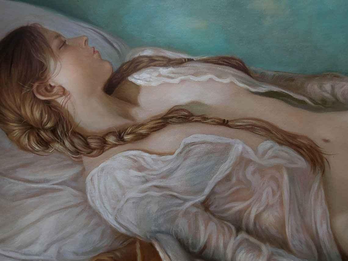 Au repos art nu féminin peinture huile sur toile - Kikooyou Art Gallery