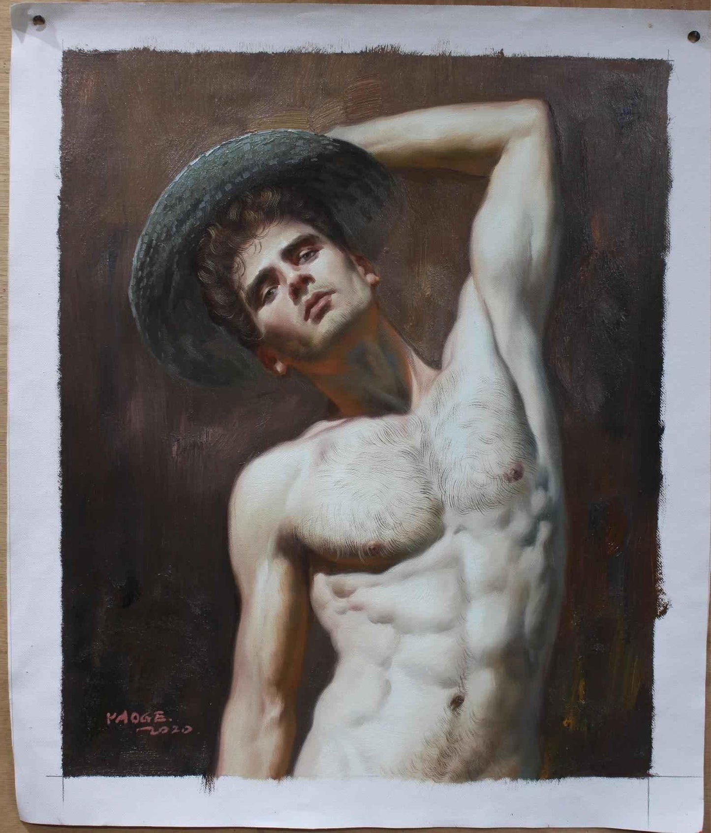 Art érotique peinture homme torse nu originale huile sur toile signée - Kikooyou Art Gallery