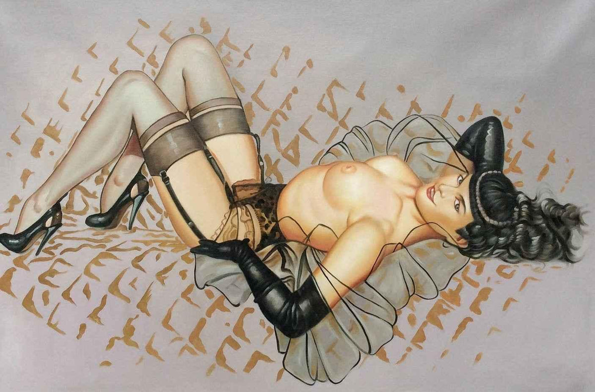 femme nue sexy en dessous chics huile sur toile - Kikooyou Art Gallery