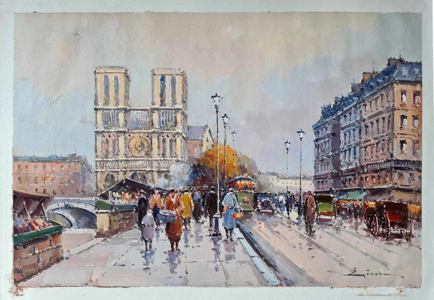 d'après Eugène Galien-Laloue Notre Dame Paris 60 x 90 cm Vintage impressionnisme reproduction à l'huile sur toile - Kikooyou Art Gallery