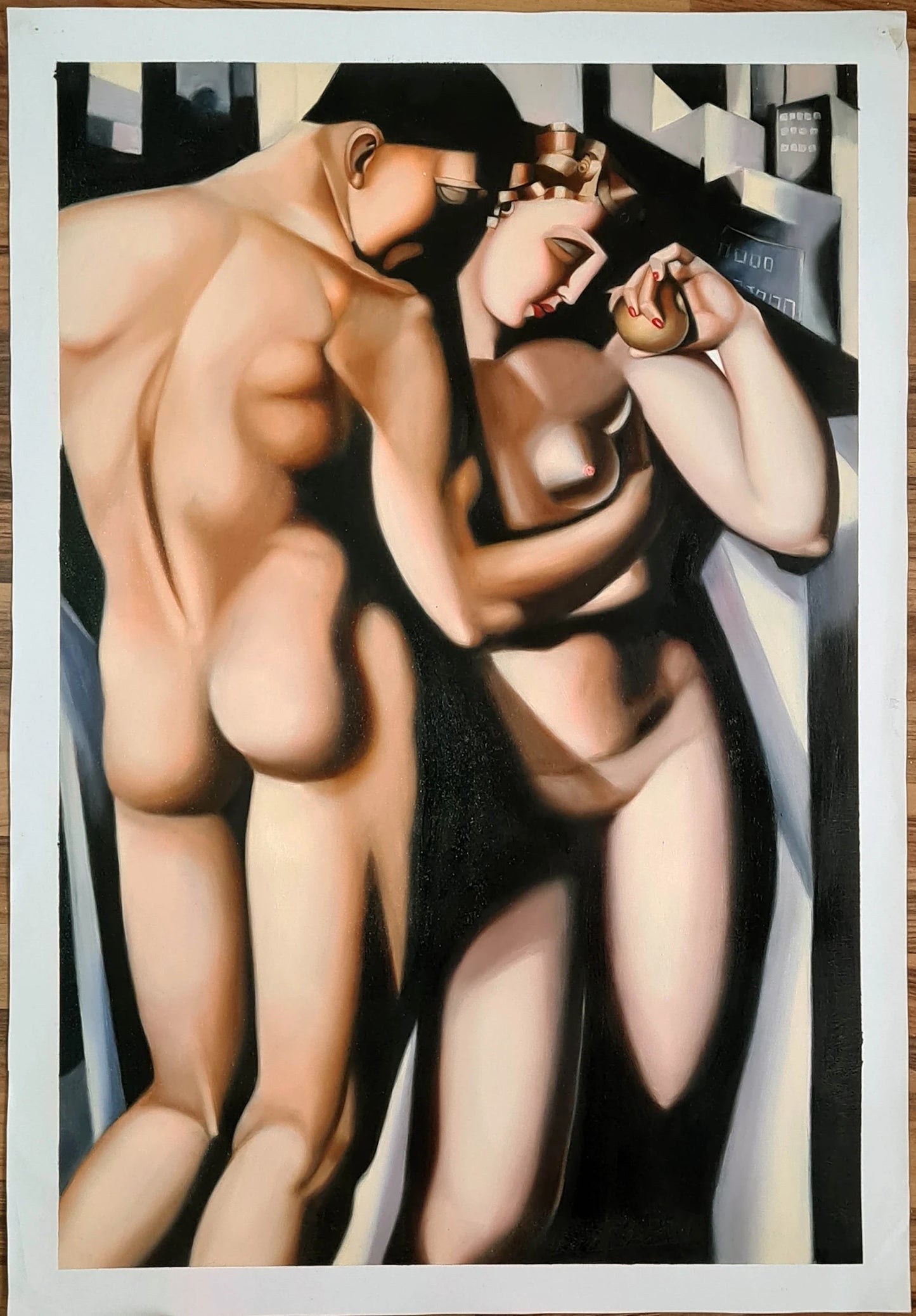 art-deco-adam-eve-tableau-peinture-huile sur toile-signée