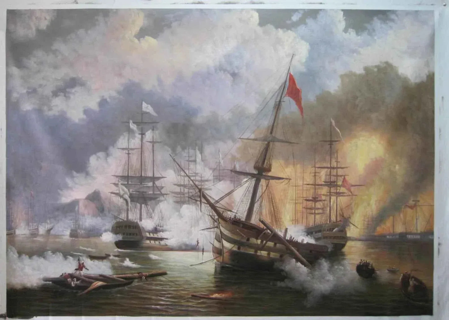 art-militaire-bateaux-guerre-bataille-navale-peinture-huile-toile - Kikooyou Art Gallery