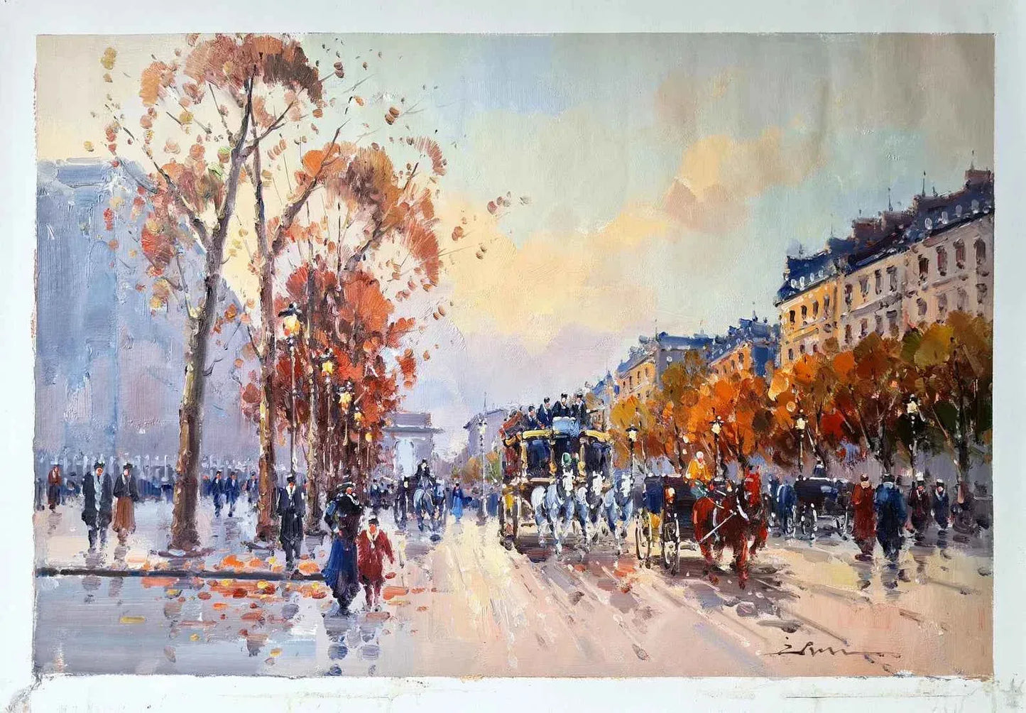 art-Champs Elysées Paris Arc de Triomphe 60 x 90 cm Vintage Scène de rue Impressionnisme Huile sur toile FAIT MAIN - Kikooyou Art Gallery