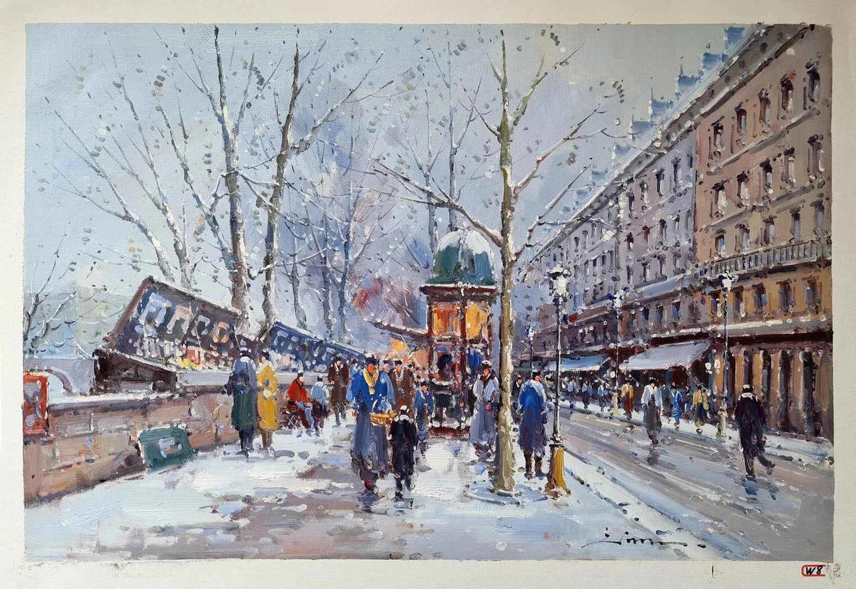 art-scène-rue-Paris-bouquiniste-peinture-huile-toile - Kikooyou Art Gallery