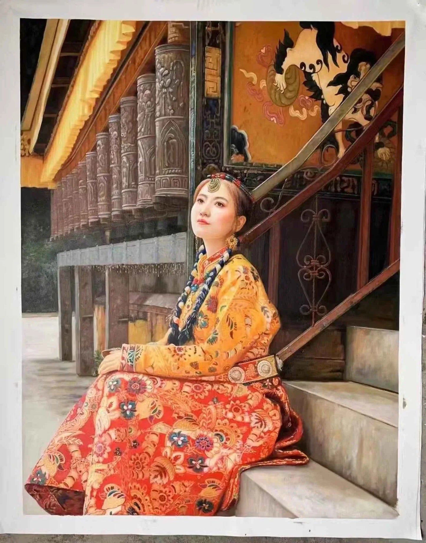 portrait femme asiatique de Lhassa Tibet huile sur toile originale - Kikooyou Art Gallery
