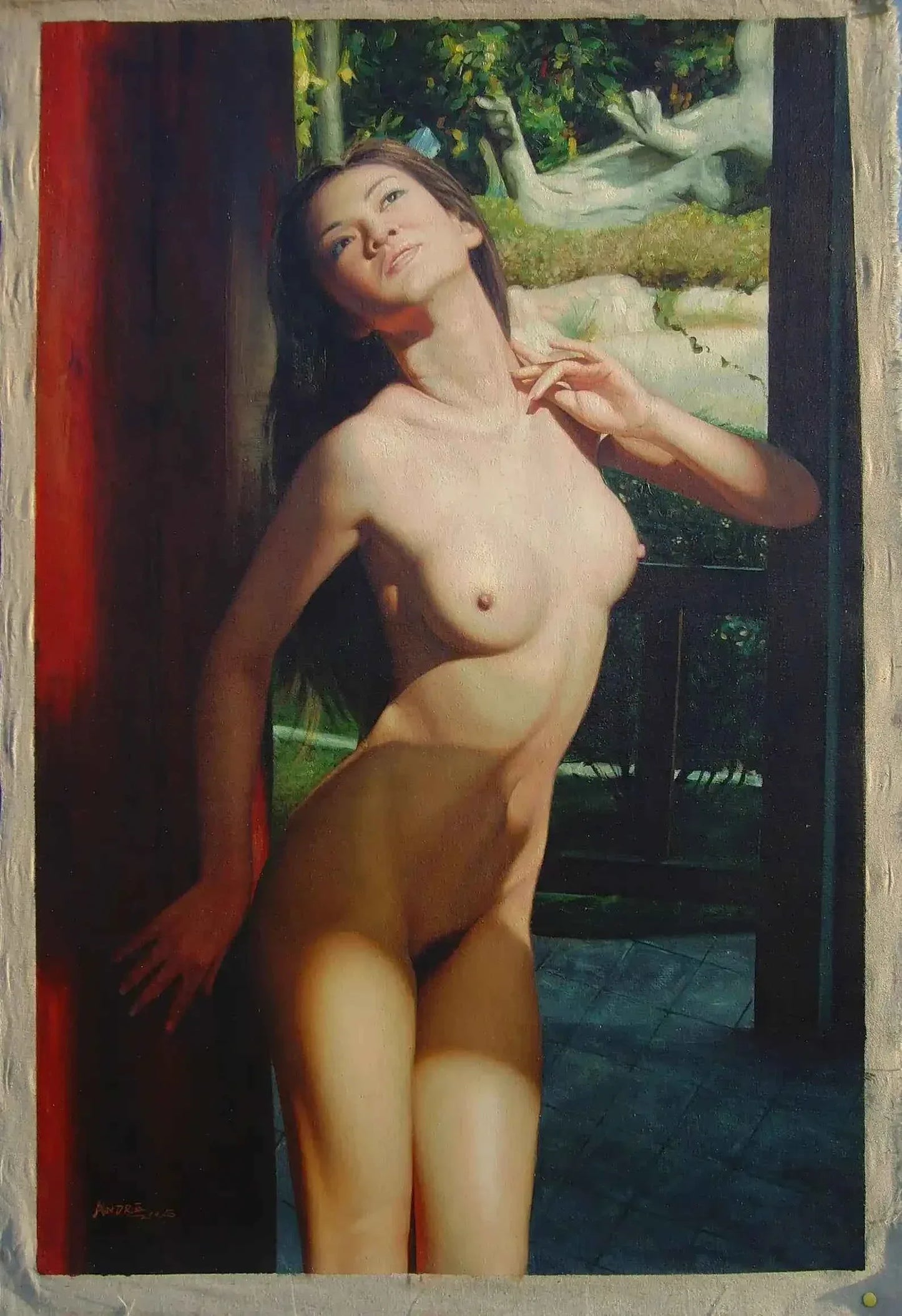 art-érotique-nue-féminin-femme-porte-soleil-peinture-huile-toile - Kikooyou Art Gallery