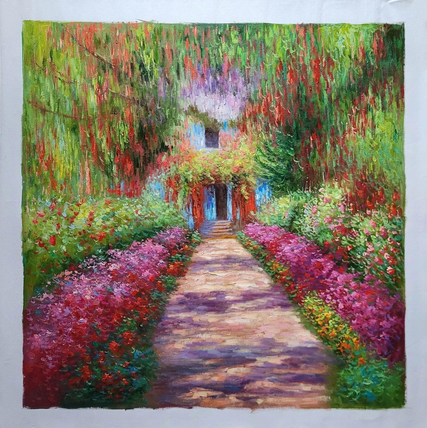 art-decoration-peinture-huile-toile-paysage-d'après Claude Monet - Chemin dans le jardin de Monet à Giverny - Kikooyou Art Gallery