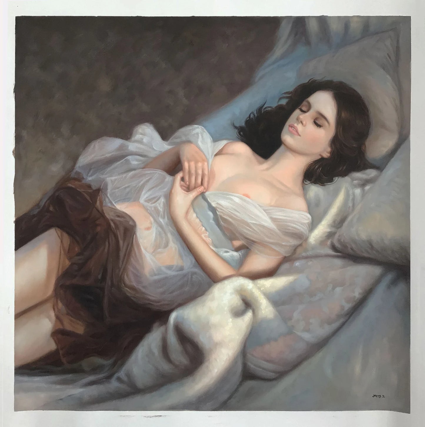 art-decoration-tableau-peinture-huile-toile-portrait-feminin-femme-seins-nue-endormie