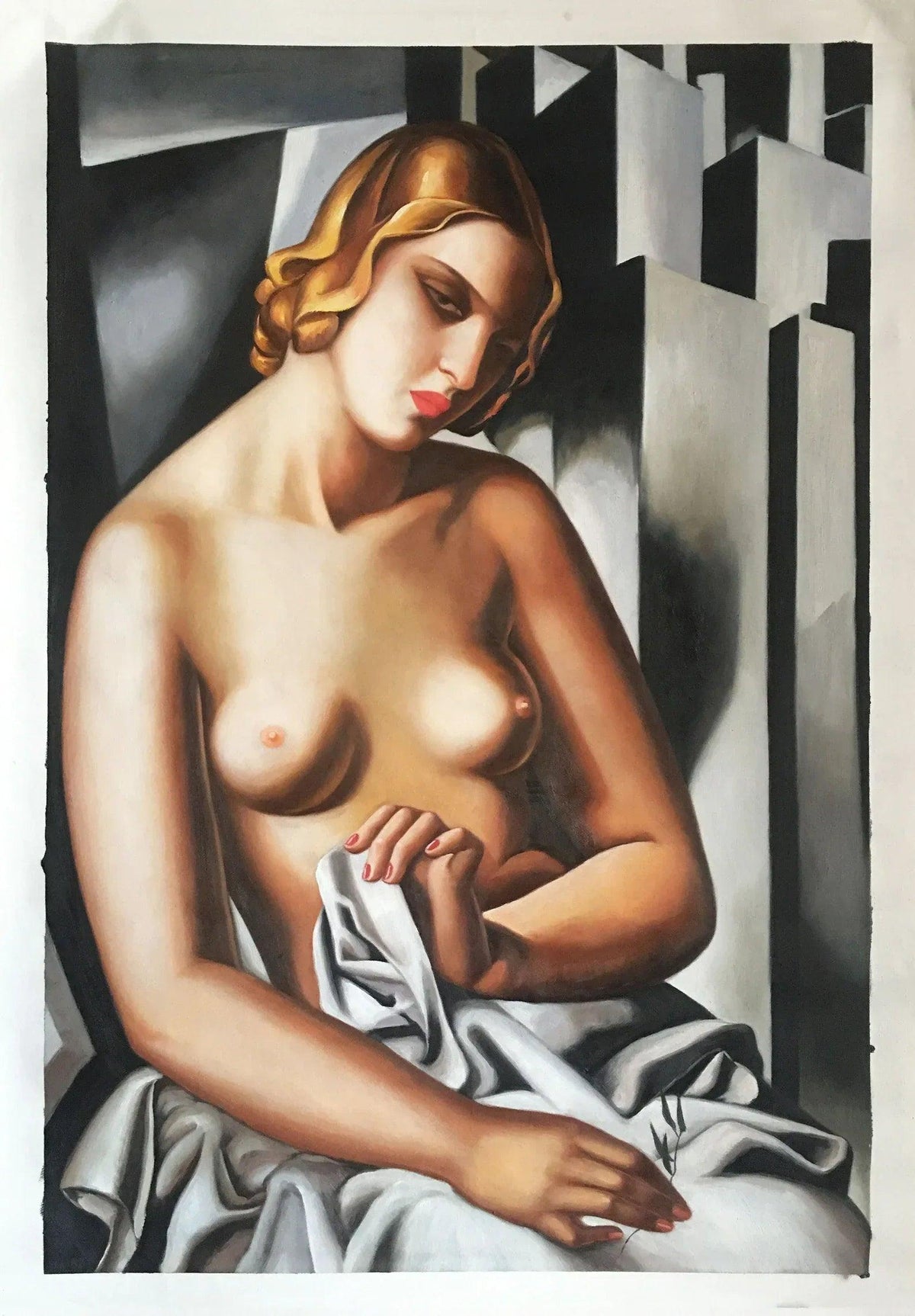 art-deco-scene-erotique-femme-nue-seins-peinture-huile-toile - Kikooyou Art Gallery