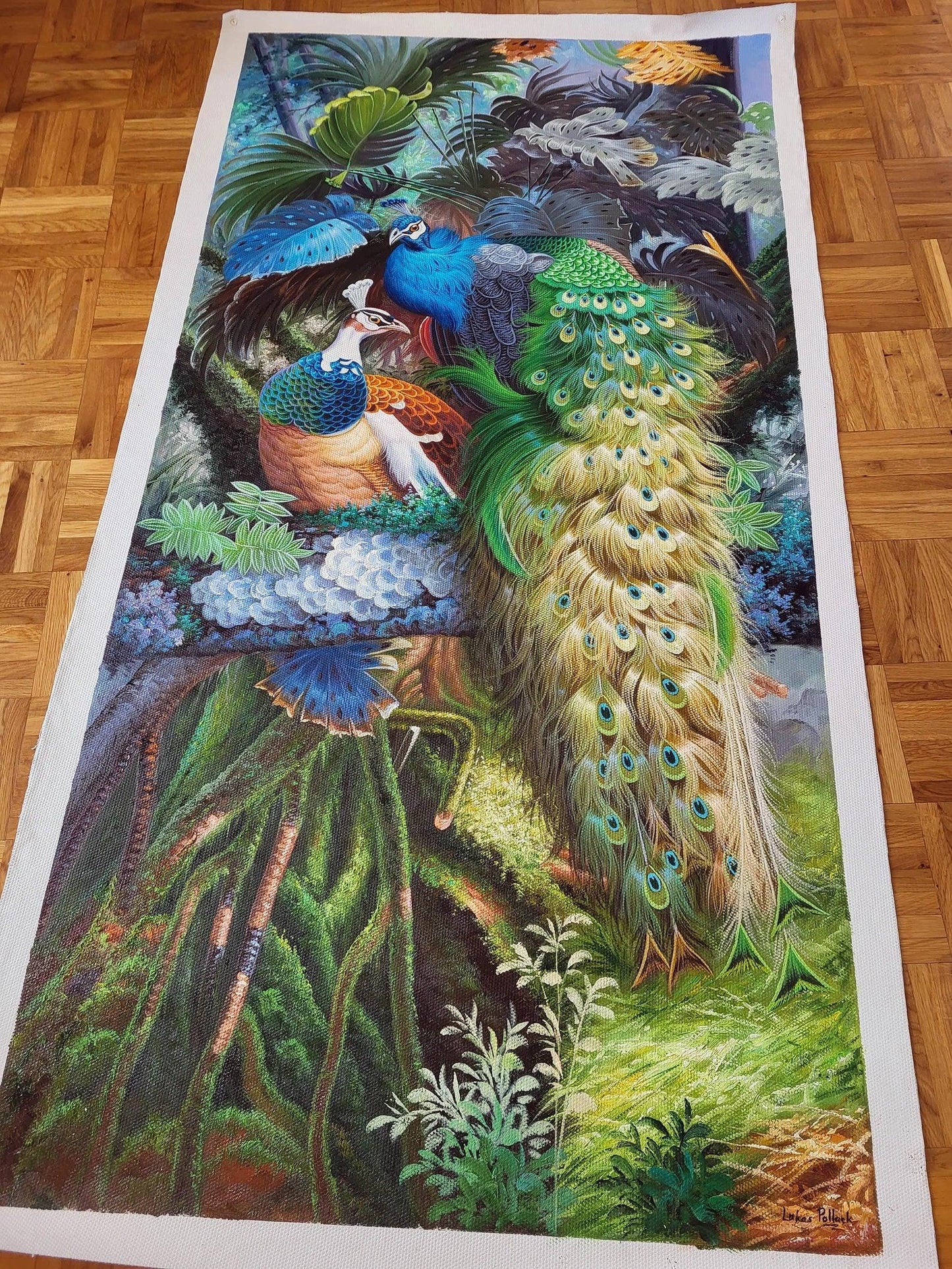 art-decoration-tableau-peinture-huile-toile-animal-oiseau-paon - Kikooyou Art Gallery