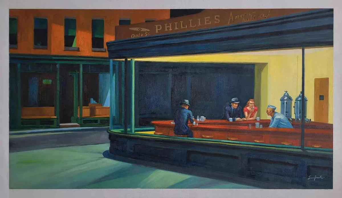 art-scène-vie-américaine-Nighthawks Night Owls Huile à la main sur toile Huile sur toile Qualité Premium - Kikooyou Art Gallery