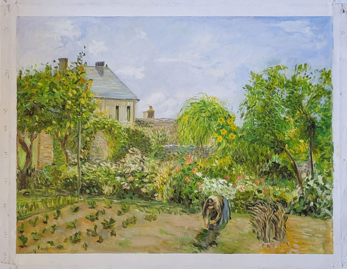art-decoration-tableau-peinture-huile-toile-scene-campagne personnage-jardin