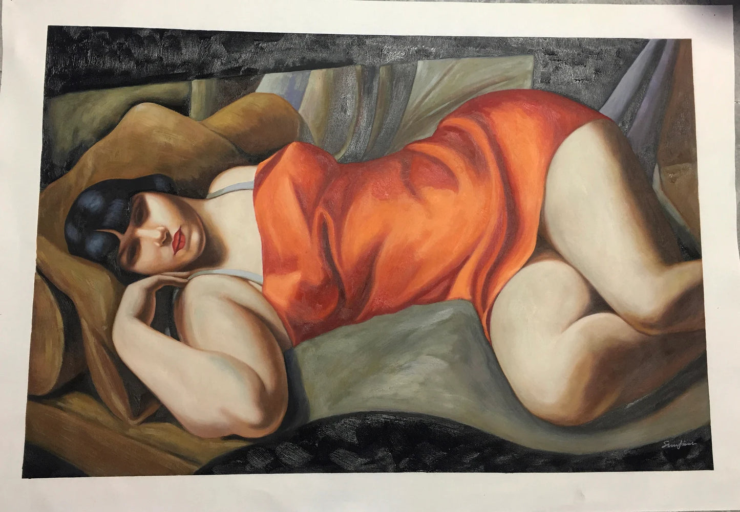 art-decoration-tableau-peinture-huile-toile-moderne-portrait-feminin-femme-allongée