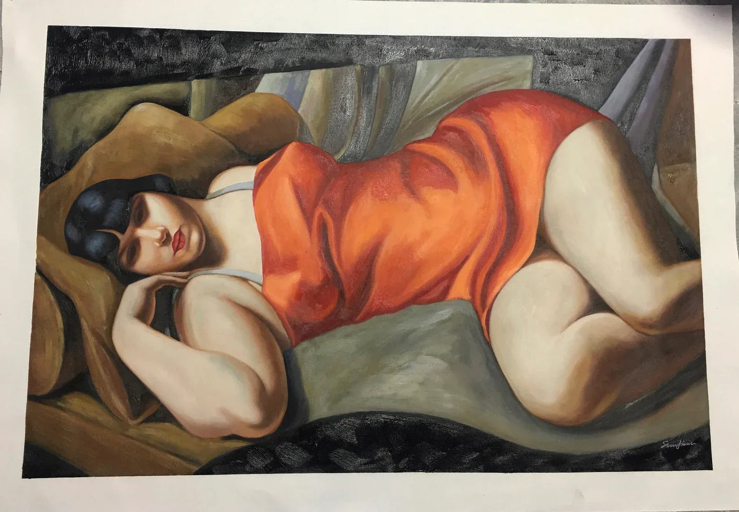 art-decoration-tableau-peinture-huile-toile-moderne-portrait-feminin-femme-allongée - Kikooyou Art Gallery