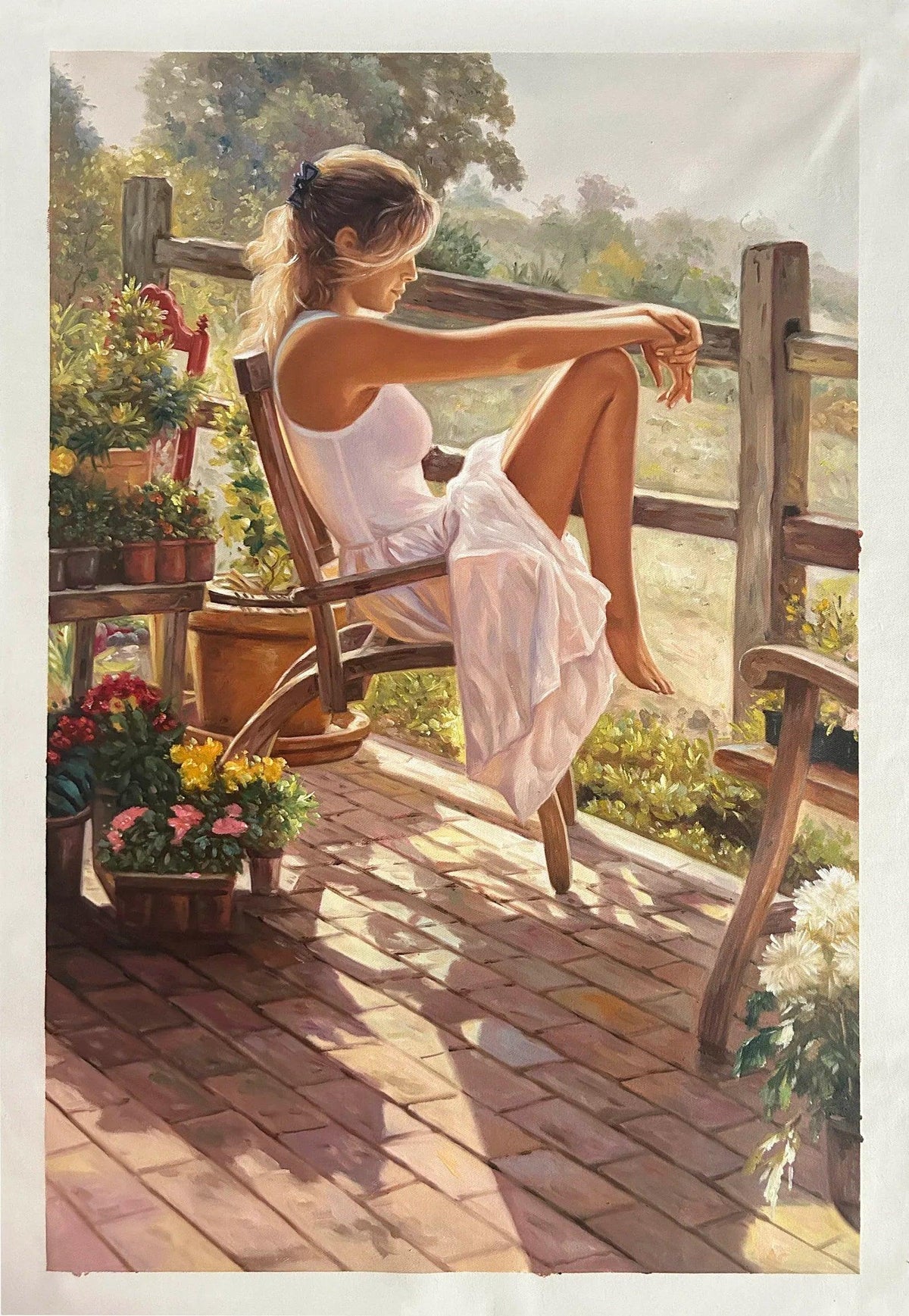 art-decoration-tableau-peinture-huile-toile-portrait-jeune-femme-assise-campagne - Kikooyou Art Gallery