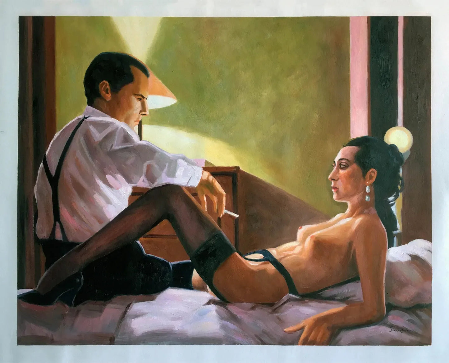 art-decoration-scene-personnages-femme-nue-homme-marié-peinture-huile-toile - Kikooyou Art Gallery