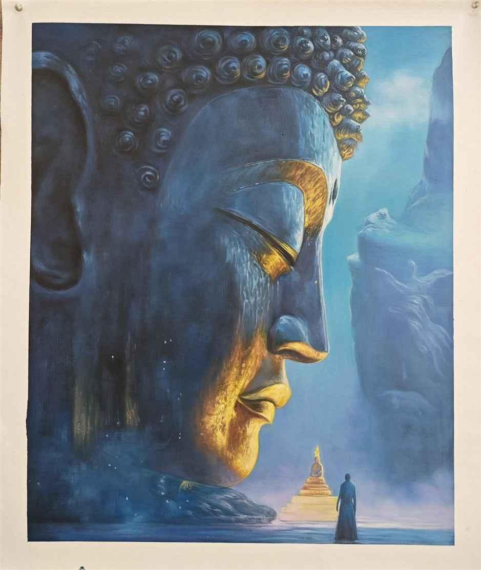 Statue de Bouddha Sutra du Diamant 65 x 80 cm Huile sur toile originale FAITE À LA MAIN - Kikooyou Art Gallery