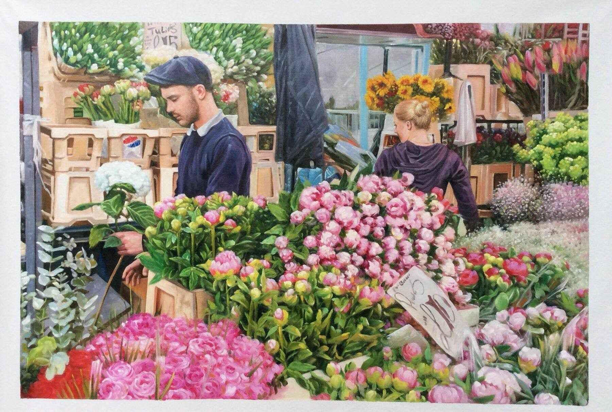 Scène de marché aux fleurs à Paris - Tableau marché aux fleurs Paris pour décoration intérieure élégante - Kikooyou Art Gallery