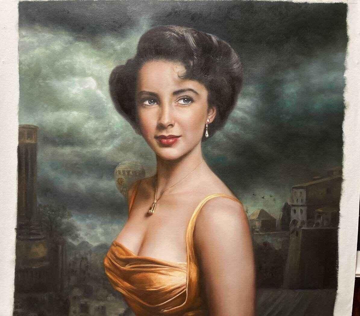 Portrait huile Elizabeth Taylor - Peinture sur toile d'art exceptionnel - Kikooyou Art Gallery