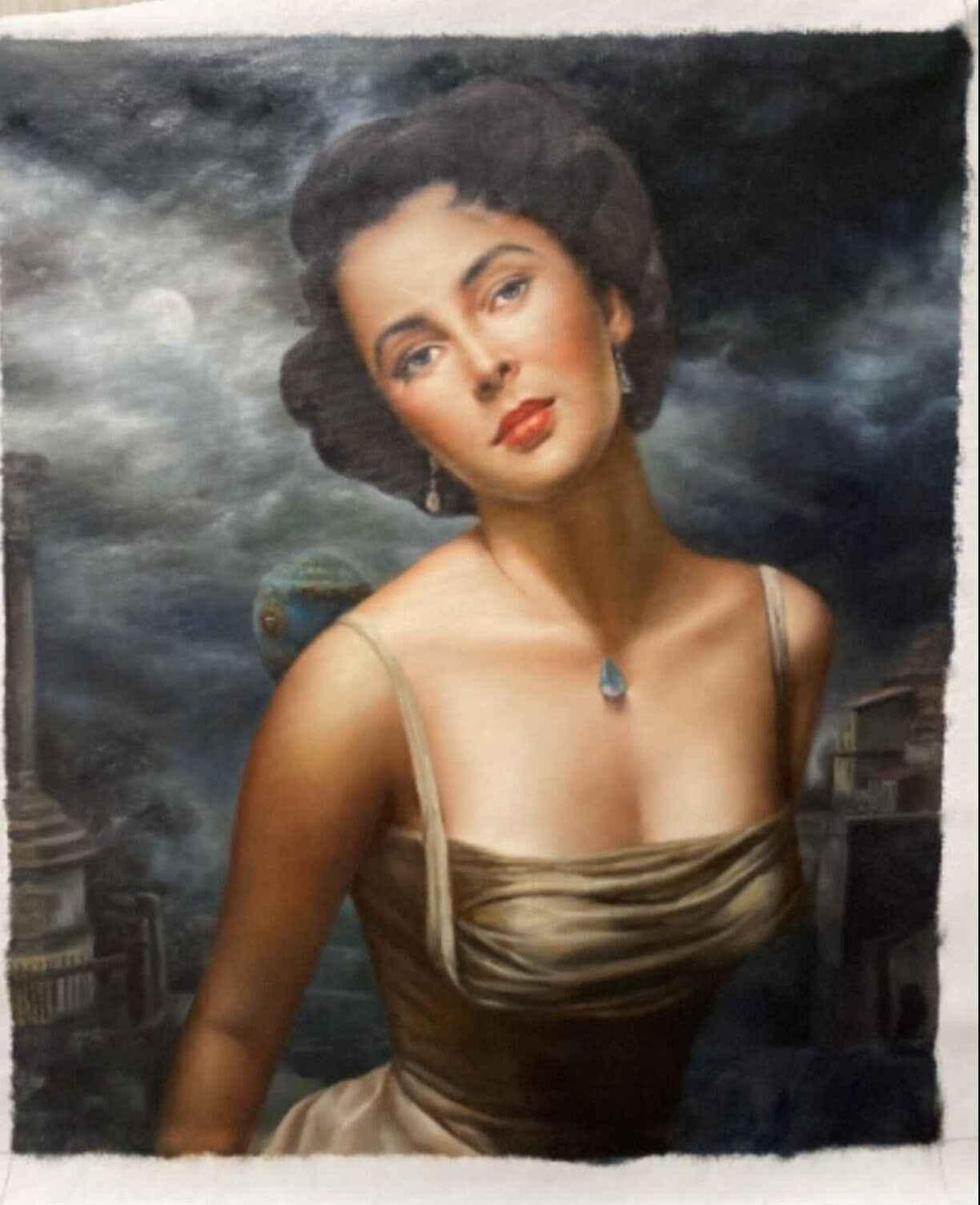 Portrait d'Elizabeth Taylor peinture à l'huile sur toile – Art intemporel et élégance - Kikooyou Art Gallery