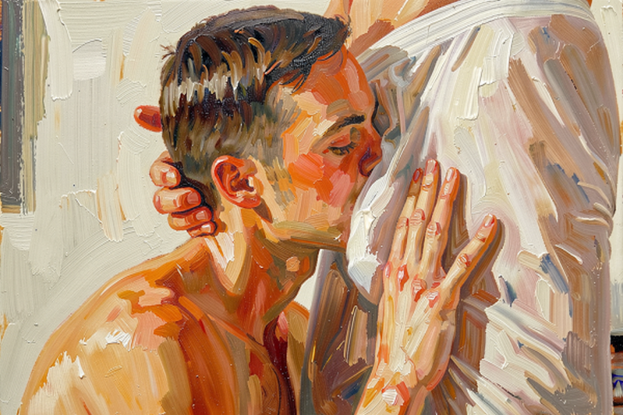 peinture huile sur toile faite sur commande - PORTRAIT BOGOSSE GAY LOVERS