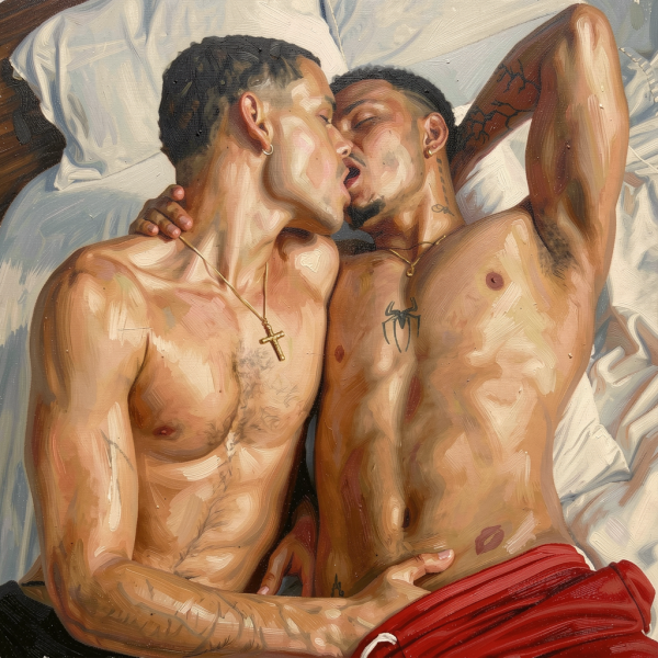 peinture huile sur toile faite sur commande - PORTRAIT BOGOSSE GAY LOVERS