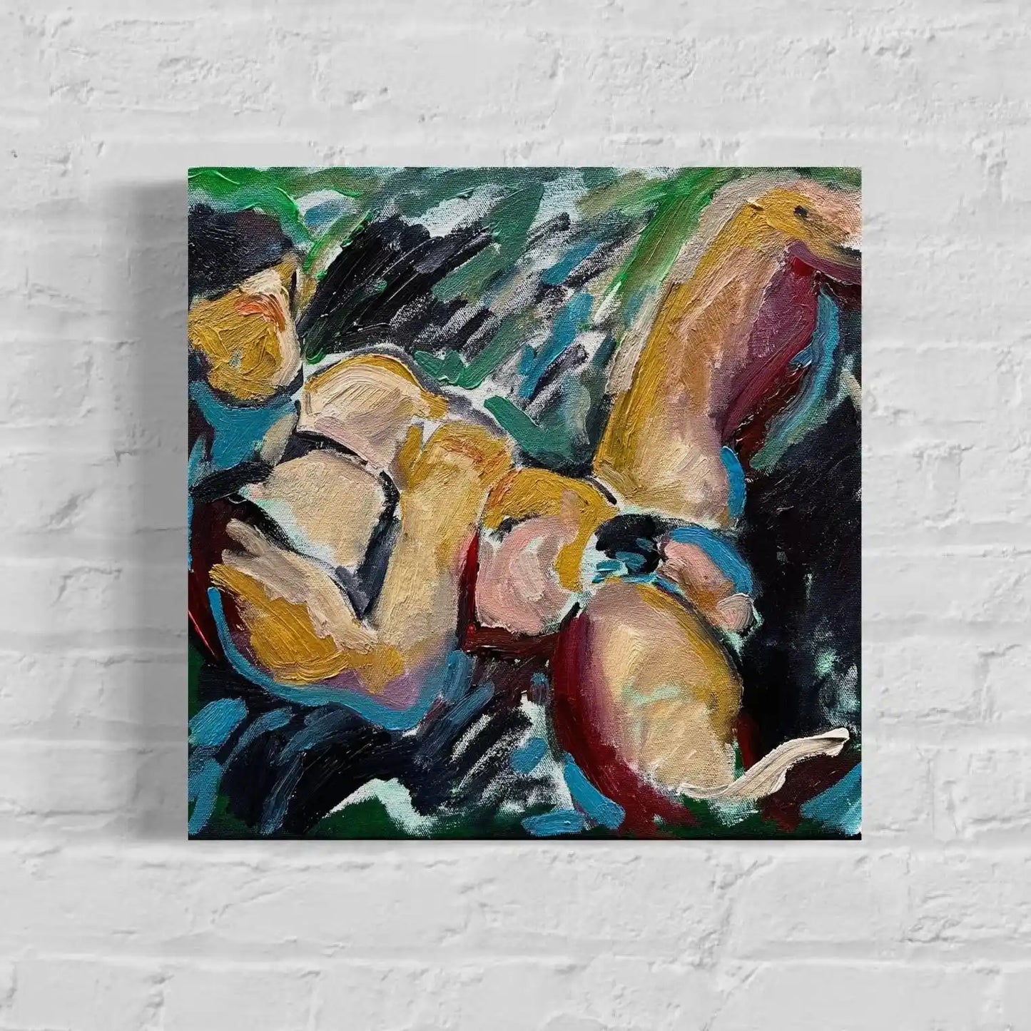 art-moderne-érotique-gay-peinture-huile sur toile-originale-homme-nu-integrale