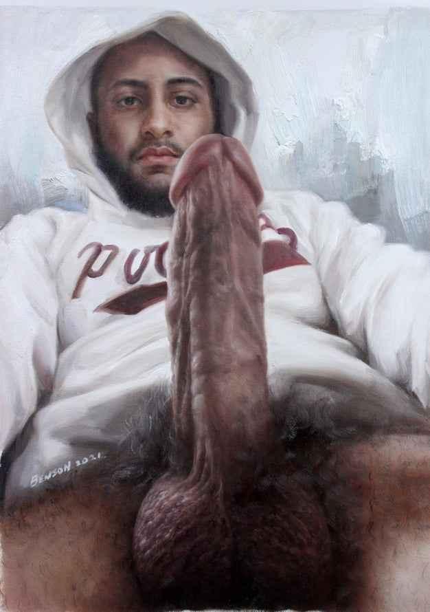 Titre: Spectaculaire peinture originale homme gay nu intégrale en huile sur toile - Kikooyou Art Gallery