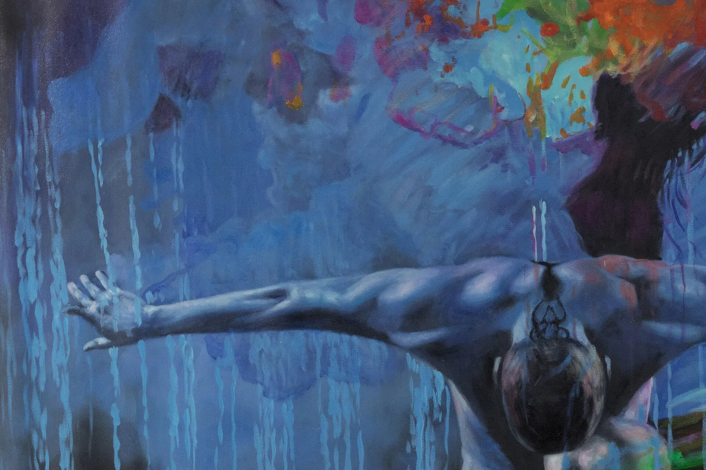 art-moderne-portrait-masculin-homme-bleu-peinture-huile-toile