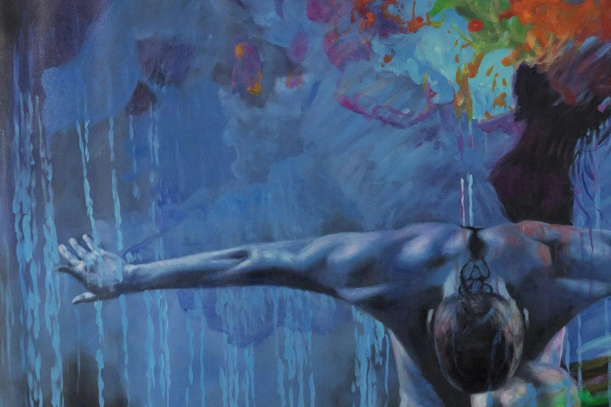 art-moderne-portrait-masculin-homme-bleu-peinture-huile-toile - Kikooyou Art Gallery