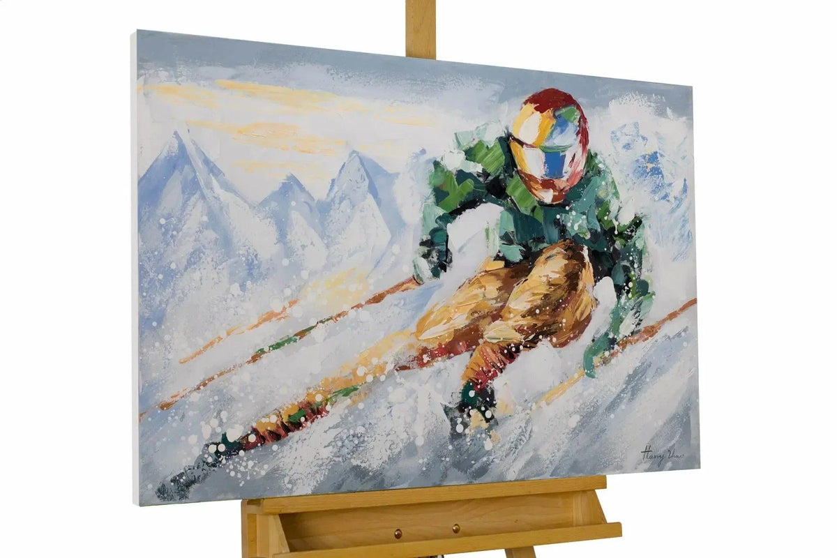 art-moderne-portrait-masculin-homme-skieur-neige-peinture-huile-toile signée - Kikooyou Art Gallery