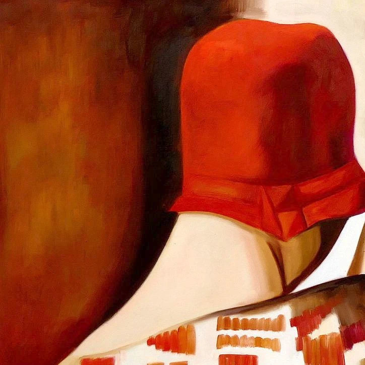 art-deco-portrait-feminin-femmes-amies-chapeau-peinture-huile-toile-120cmx120cm-48"x48"