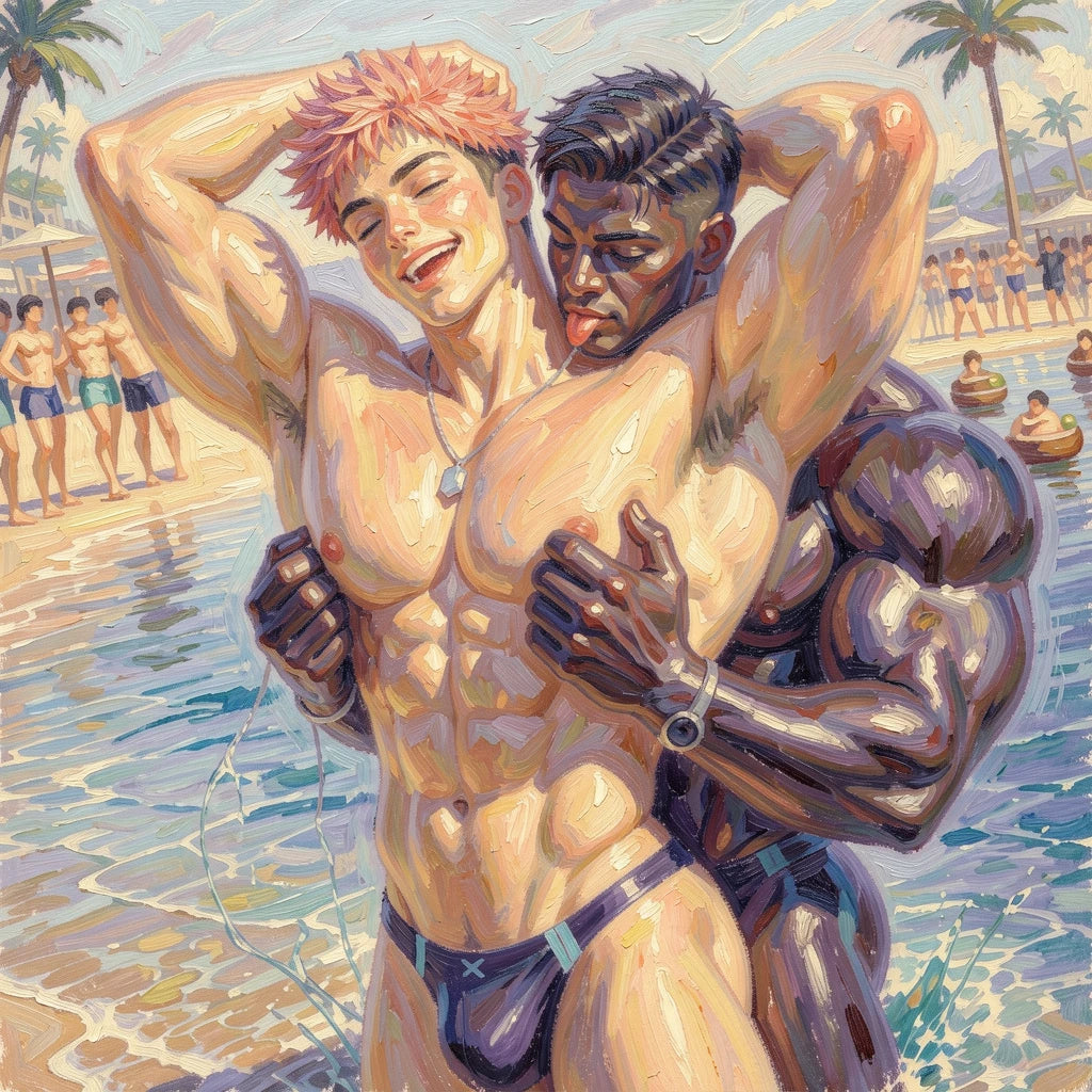 peinture huile sur toile faite sur commande - PORTRAIT BOGOSSE GAY LOVERS