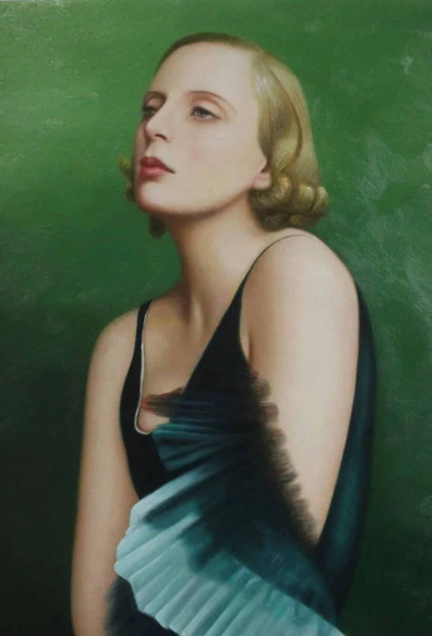 art-deco-portrait-feminin-femme-elegante-peinture-huile-toile