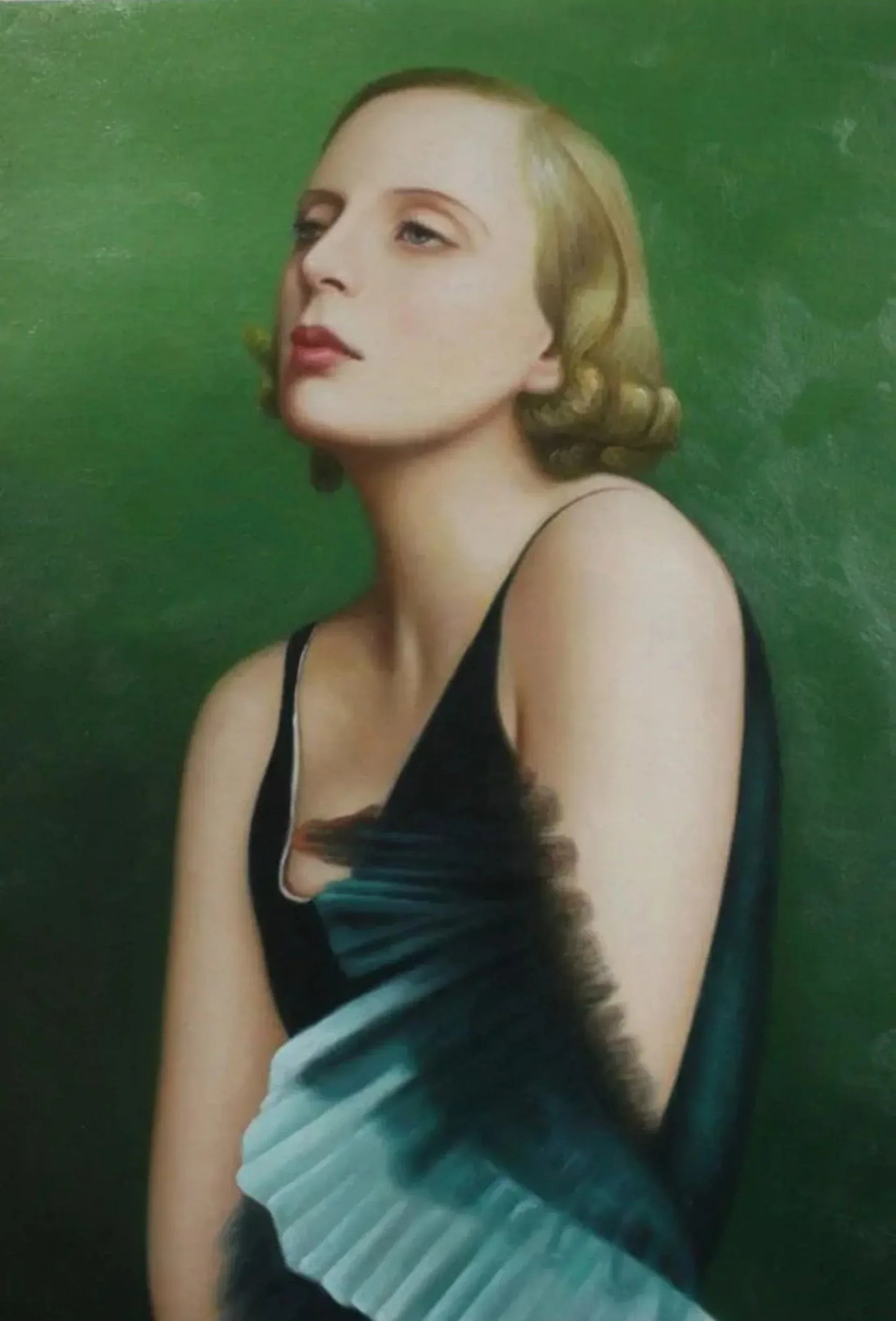 art-deco-portrait-feminin-femme-elegante-peinture-huile-toile - Kikooyou Art Gallery