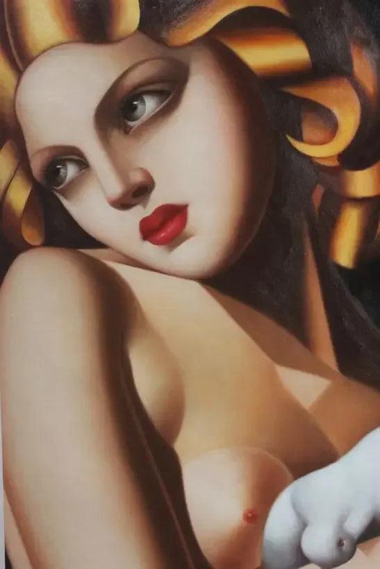 art-deco-portrait-feminin-femme-colombe-elegante-peinture-huile-toile - Kikooyou Art Gallery