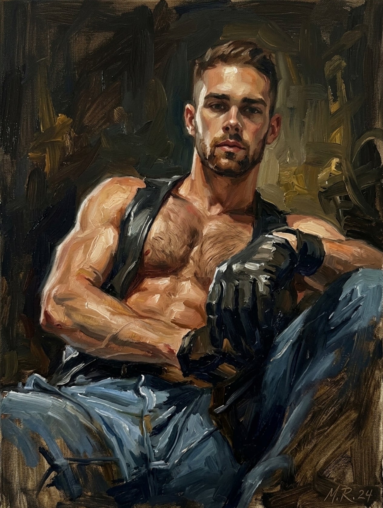 peinture huile sur toile faite sur commande - PORTRAIT BOGOSSE CUIR