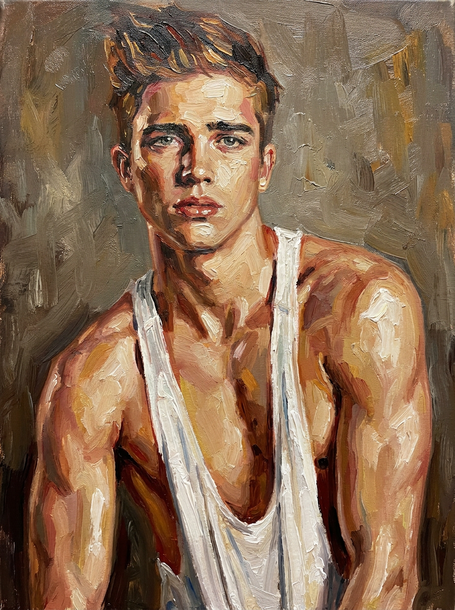 peinture huile sur toile faite sur commande - PORTRAIT BOGOSSE SEXY