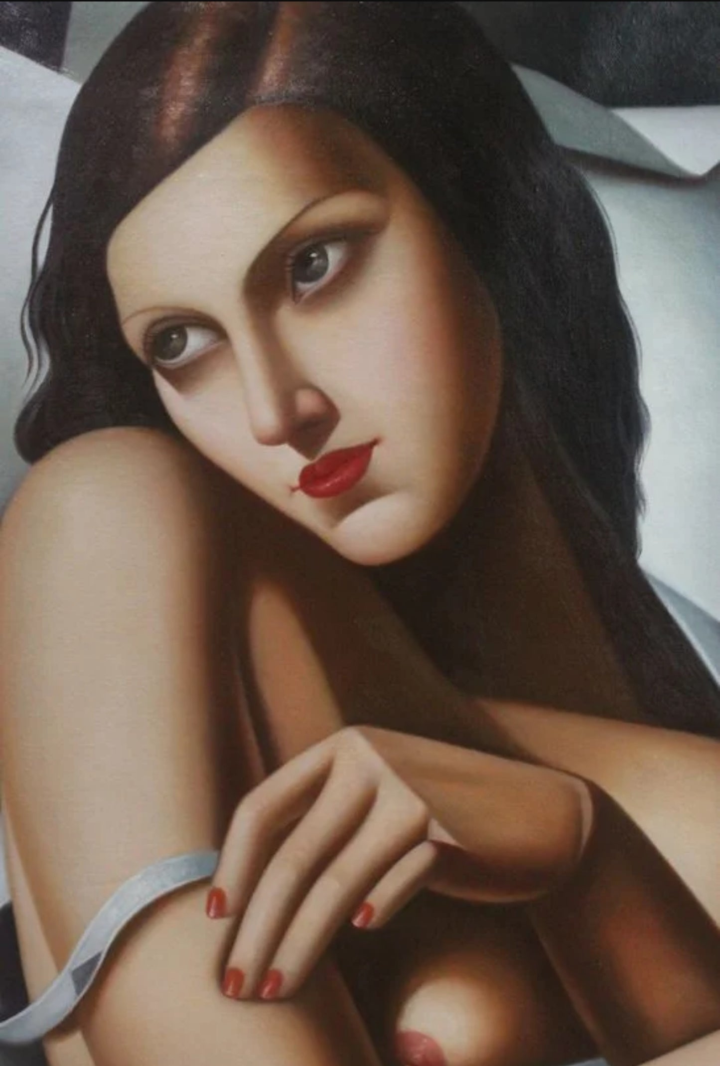 art-deco-portrait-feminin-femme-nue-elegante-peinture-huile-toile
