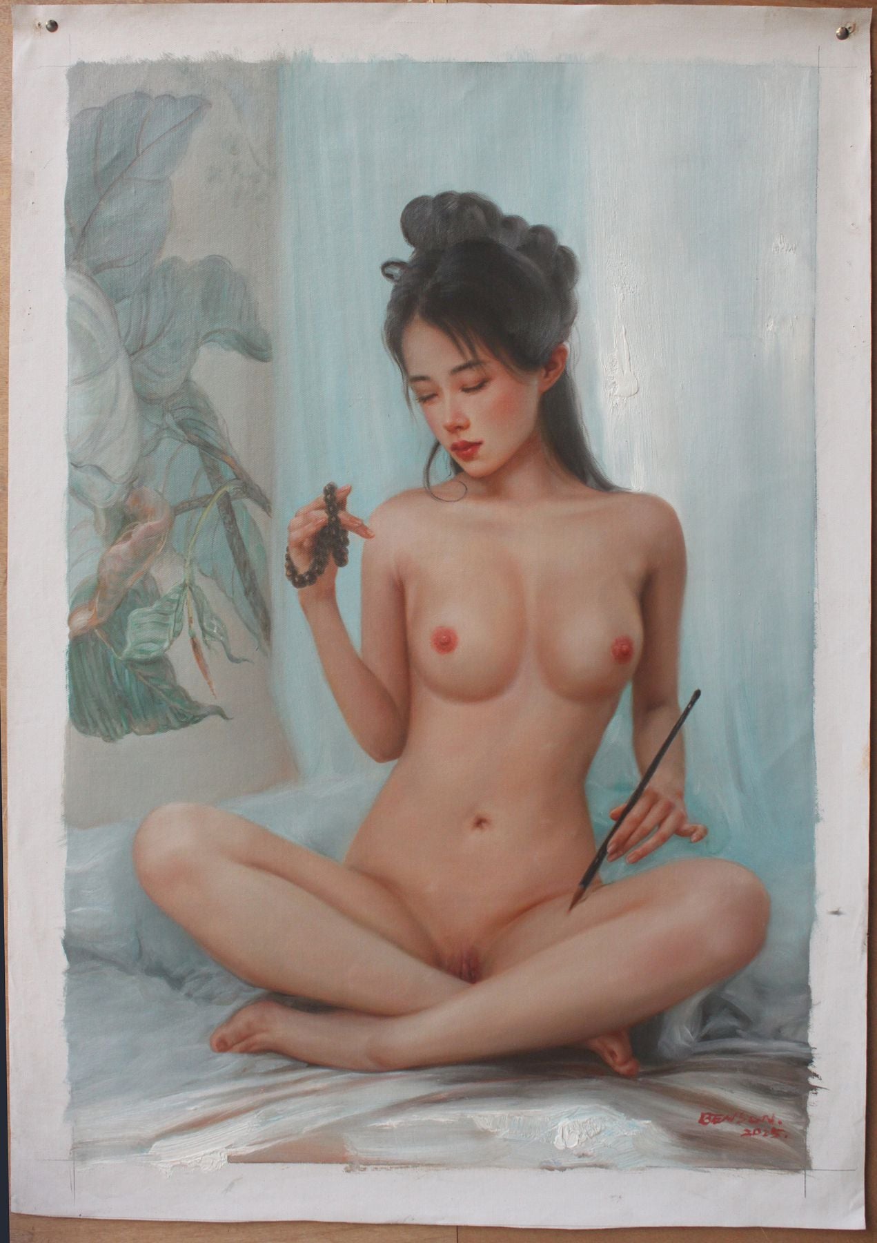 art-erotique-feminin-femme-asiat-sexy-nue-integrale-peinture-huile sur toile
