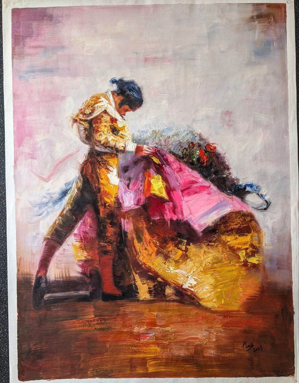art-peinture-corrida-tableau ancien Matador torero