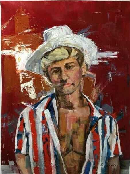 art-decoration-tableau-peinture-huile-toile-portrait-masculin-homme-chapeau - Kikooyou Art Gallery