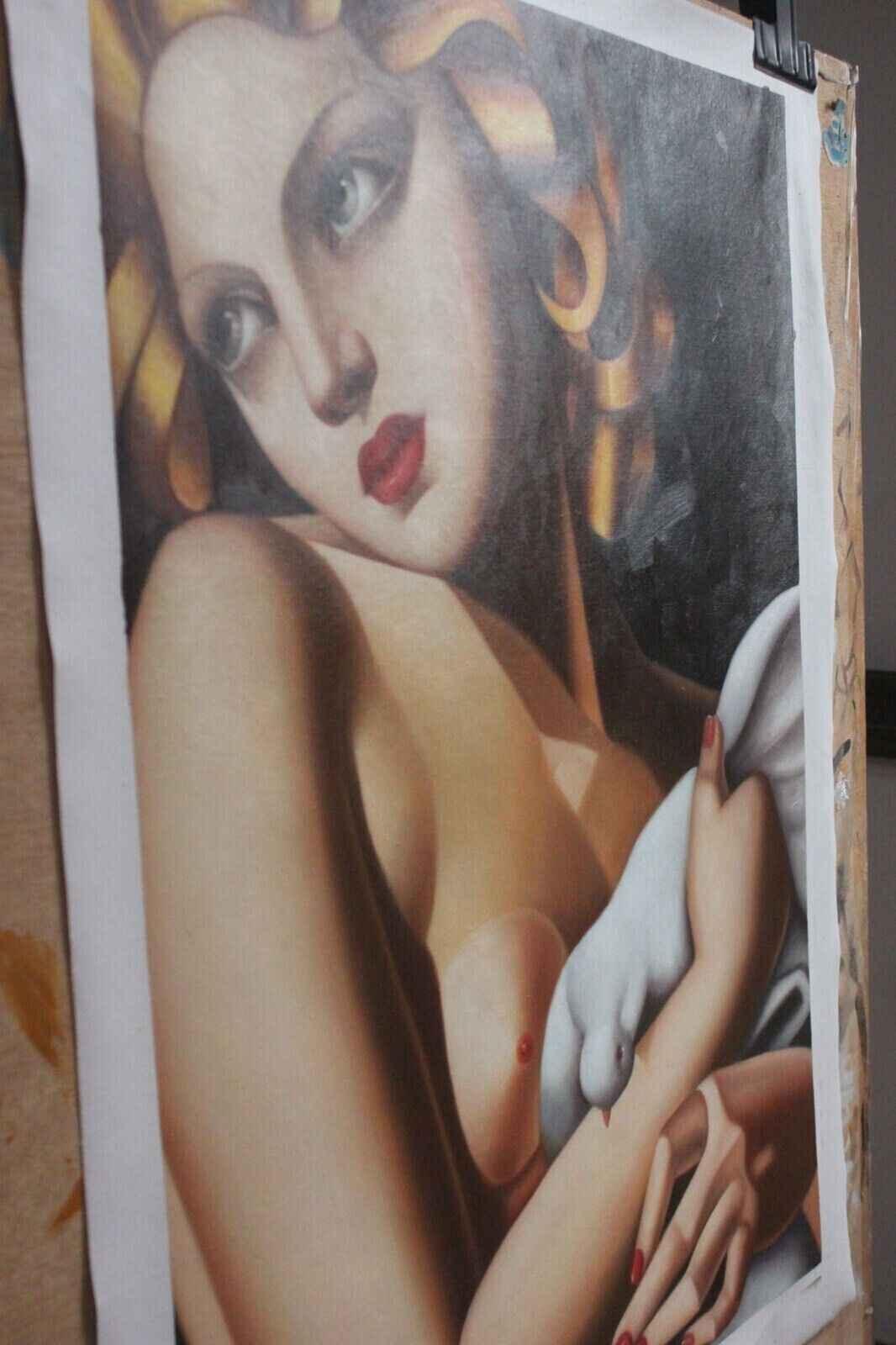 femme nue avec colombe d'après Lempicka peinture huile sur toile - Kikooyou Art Gallery