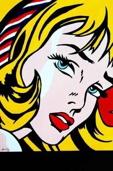 scène cartoon d'après Lichtenstein lovers peinture huile sur toile signée - Kikooyou Art Gallery