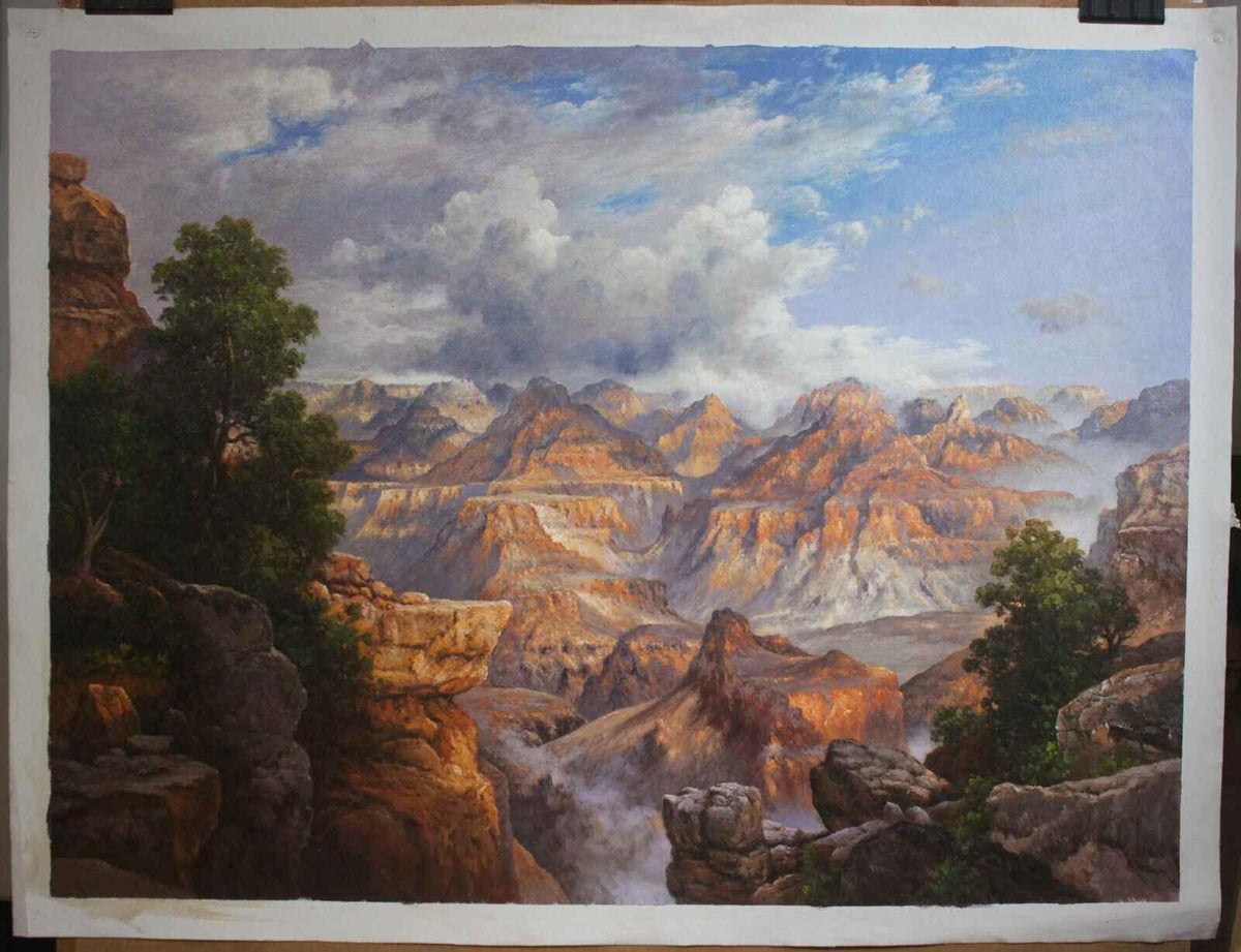 Repro Thomas Moran huile paysage peinture sur toile grand canyon signée - Kikooyou Art Gallery