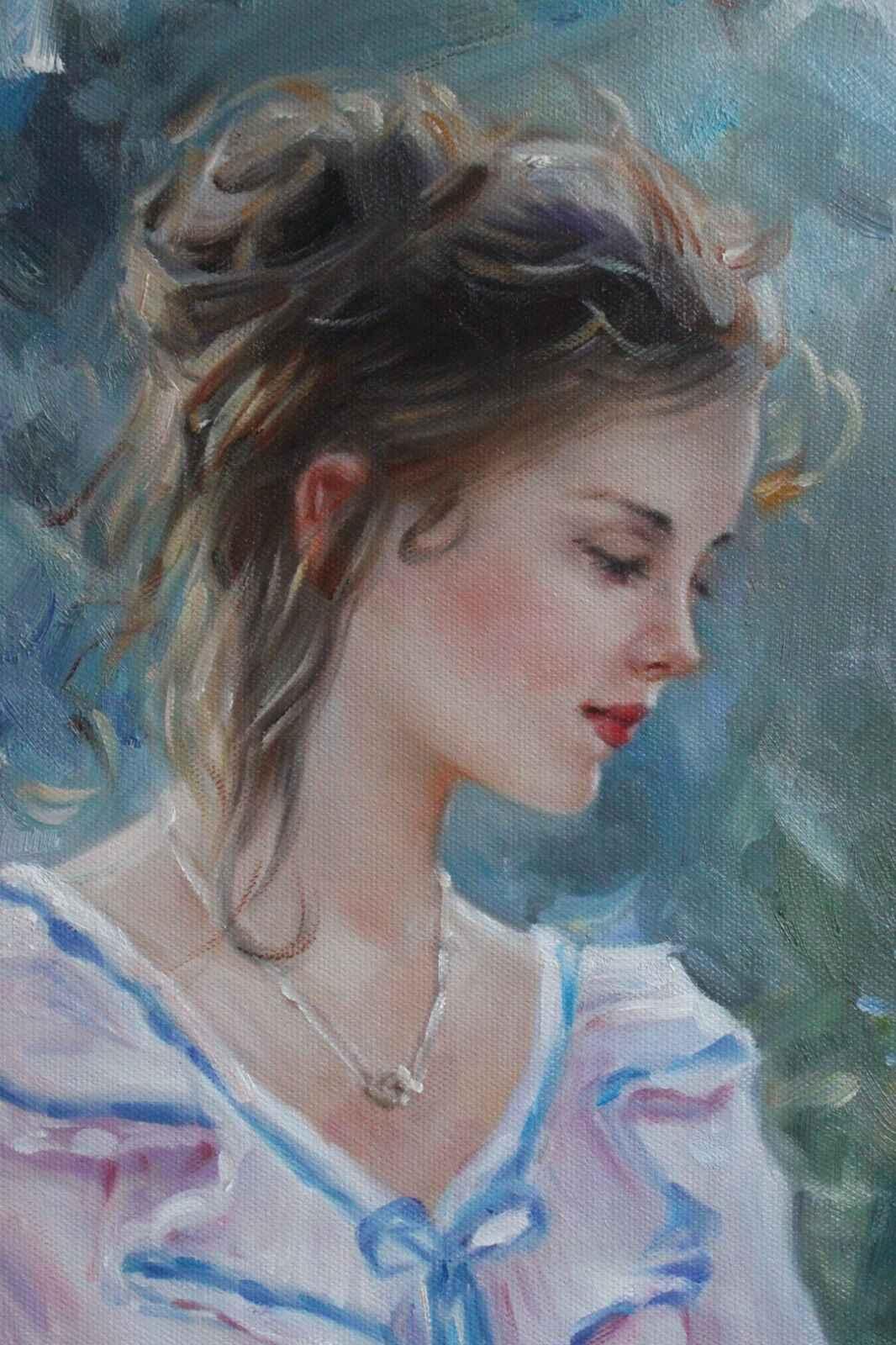 Art moderne rare beauté fille cueillette fleur reproduction peinture huile sur toile - Kikooyou Art Gallery