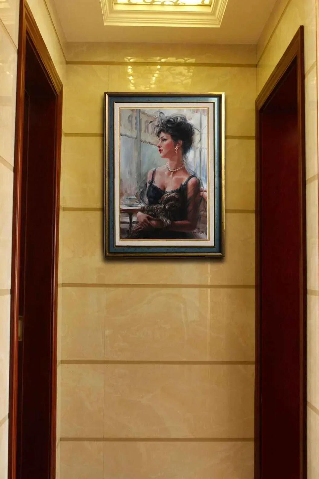 Beaux-arts beauté belle fille avec un chiot reproduction peinture à l'huile sur toile - Kikooyou Art Gallery